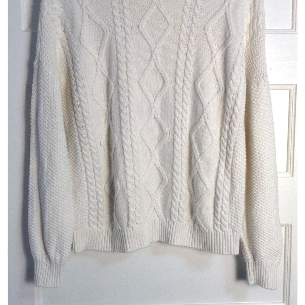 Hollister Cable Knit Sweater Wn S White Fisherman Old Money Preppy Academia Cozy